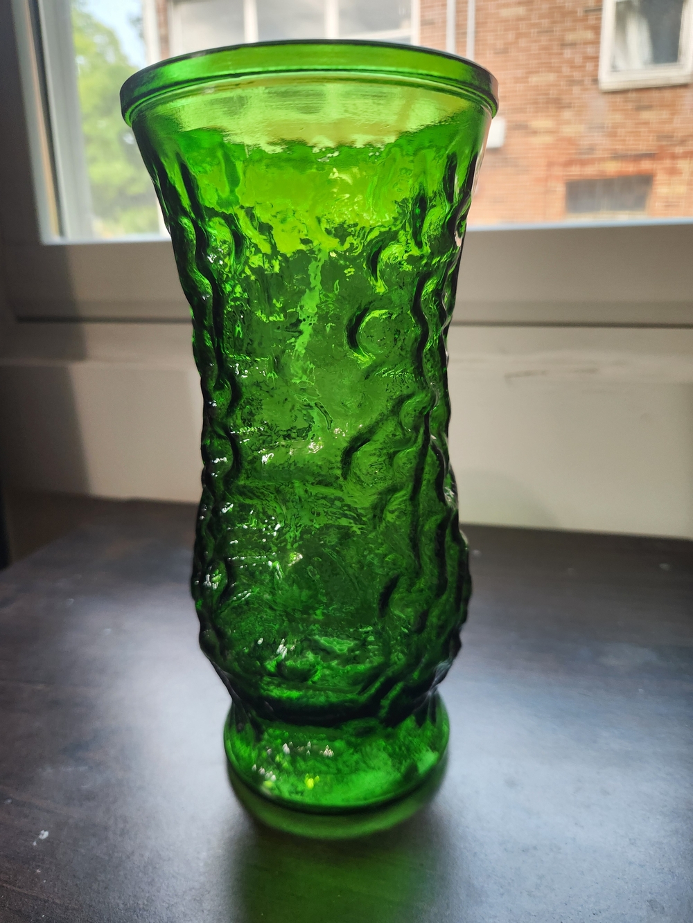 Green Textured Glass Vase - Indiana Glass Co.